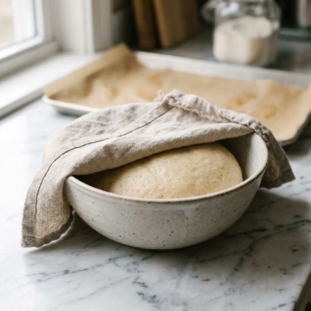 Almond cookie dough resting covered at room temperature