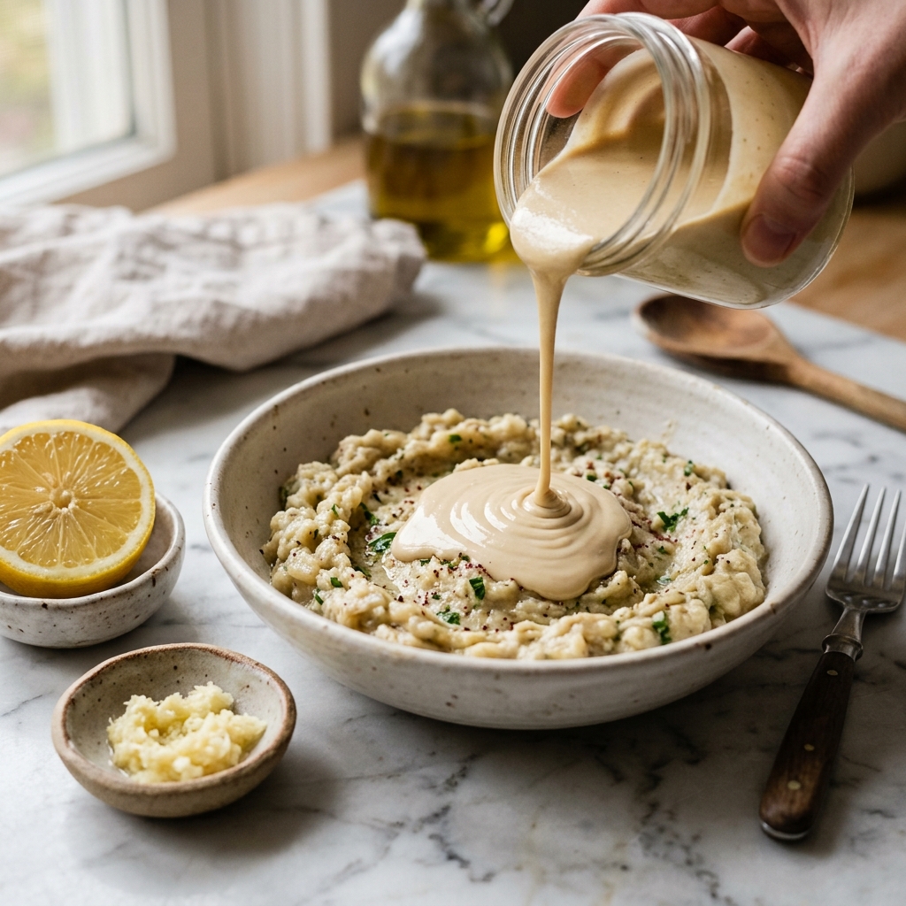 Mash with Tahini, Lemon, and Garlic