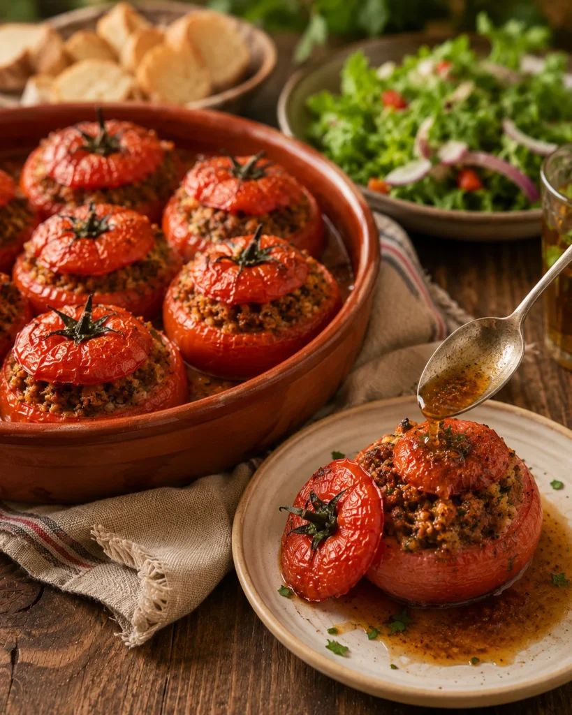 Stuffed tomatoes recipe: baked tomatoes filled with spiced beef and golden breadcrumb tops