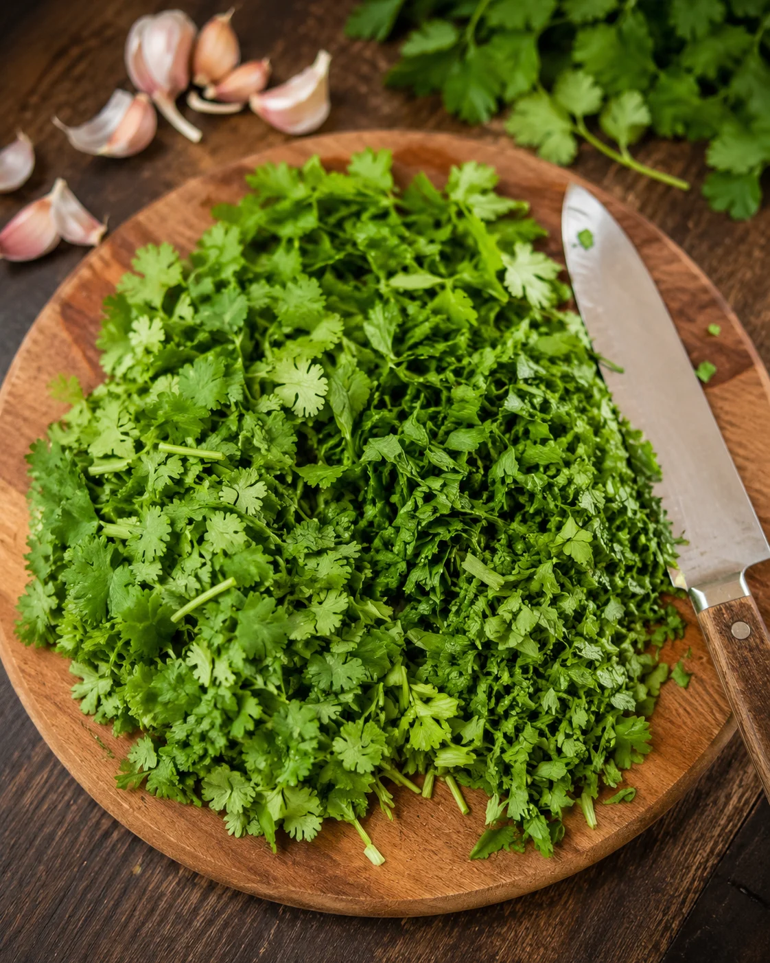 Coriander and parsley washed, dried and roughly chopped with the soft stems kept