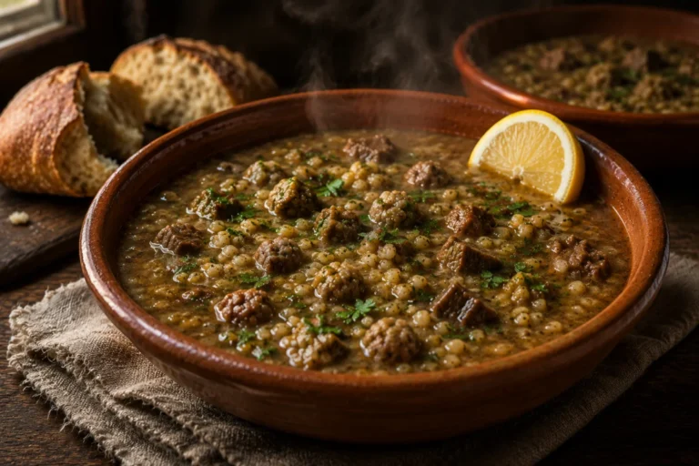 Freekeh Soup with Beef and Tiny Meatballs