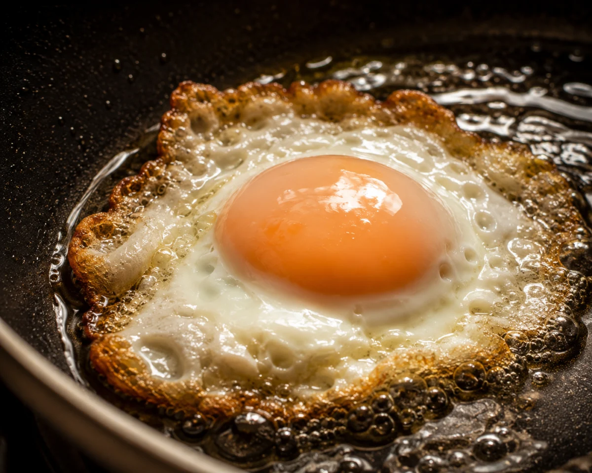 Frying eggs with lacy crisp edges in the same seasoned oil